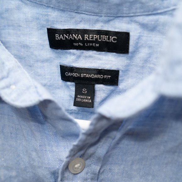 Blue Linen Short Sleeve Dress Shirt 